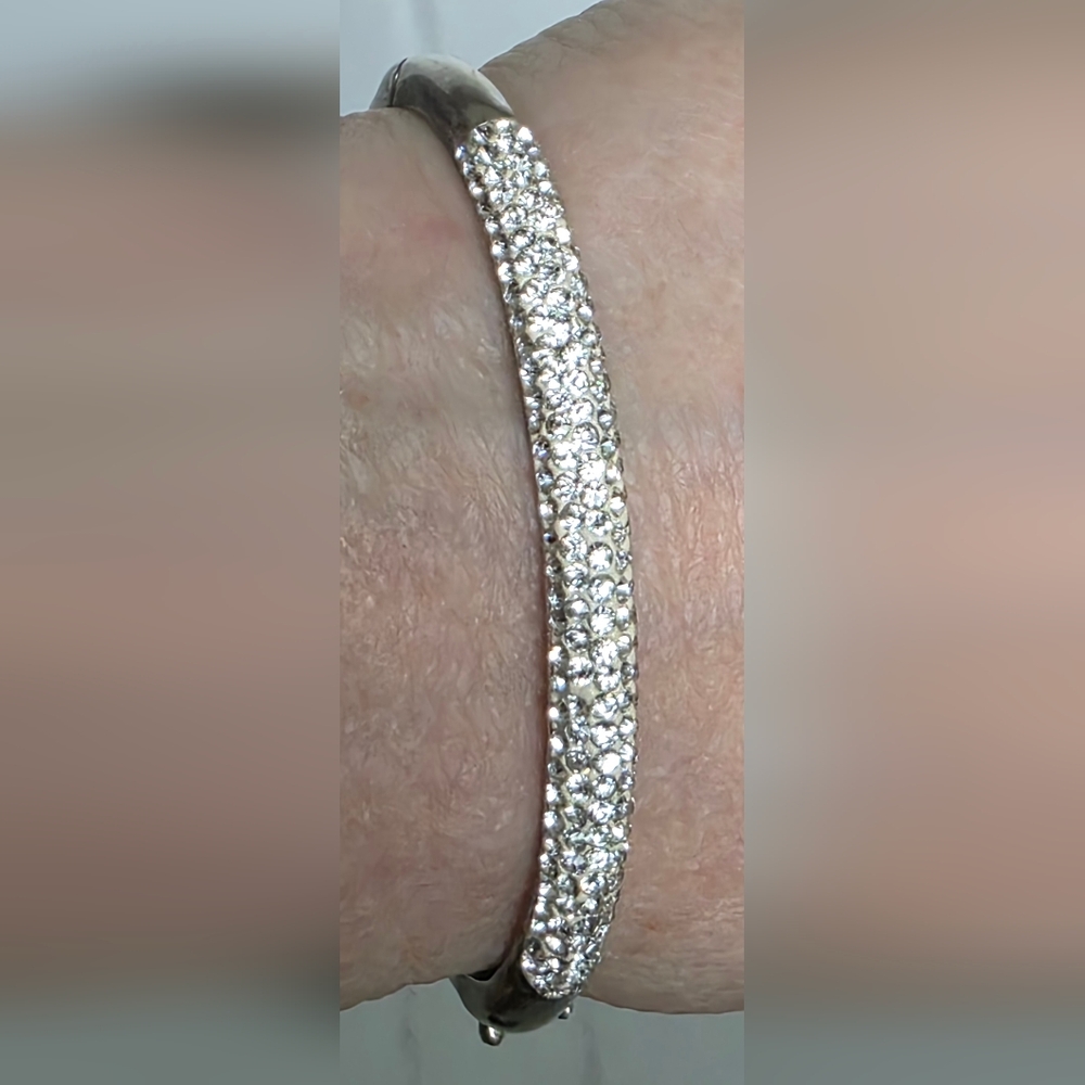 Sterling Silver Tested 925 Rhinestone Hinged Bangle Bracelet Vintage 13.6 Grams - Picture 11 of 12